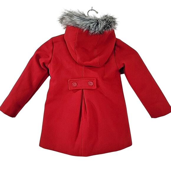 Cat & Jack Girls 5T Red Peacoat Winter Jacket Faux Fur Hood Removable Trim - Picture 4 of 7